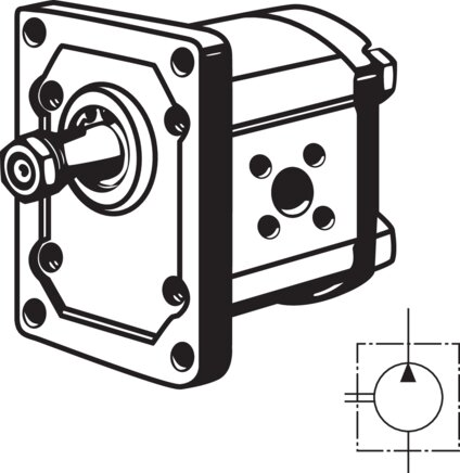 Exemplarische Darstellung: Hydraulik-Zahnradpumpe mit Europäischem Normflansch (Plesseyflansch), Baugröße 1